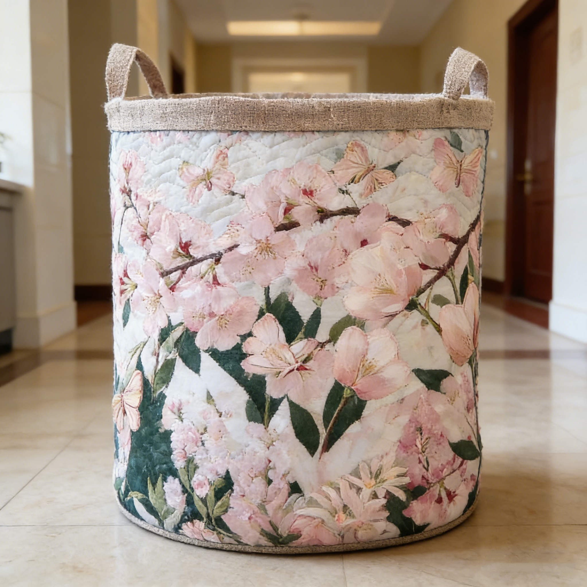 Blossoming Cherry Blossom Quilted Laundry Basket ASDFGHJ2