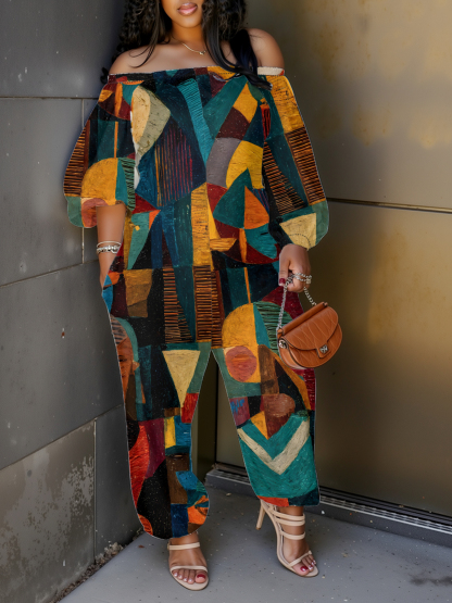 Geometric Abstract Art Off-Shoulder Jumpsuit