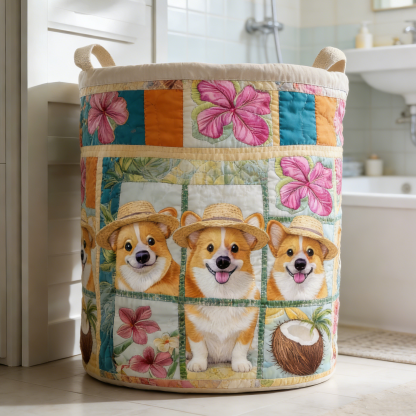 Tropical Corgi Quilted Laundry Basket YTREWQS5