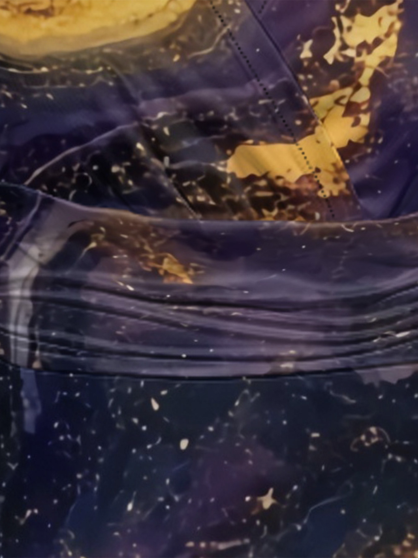 Purple & Gold Galaxy Marble Cap Sleeve V-Neck Midi Dress