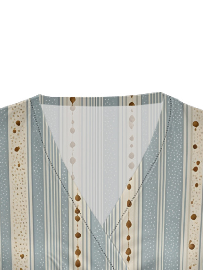 Light Blue & Beige Dotted Cap Sleeve V-Neck Midi Dress