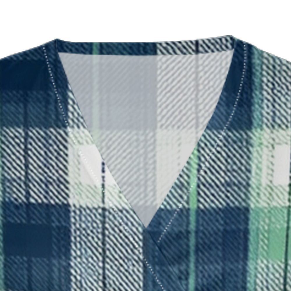 Blue & Green Plaid Cap Sleeve V-Neck Midi Dress BCF167