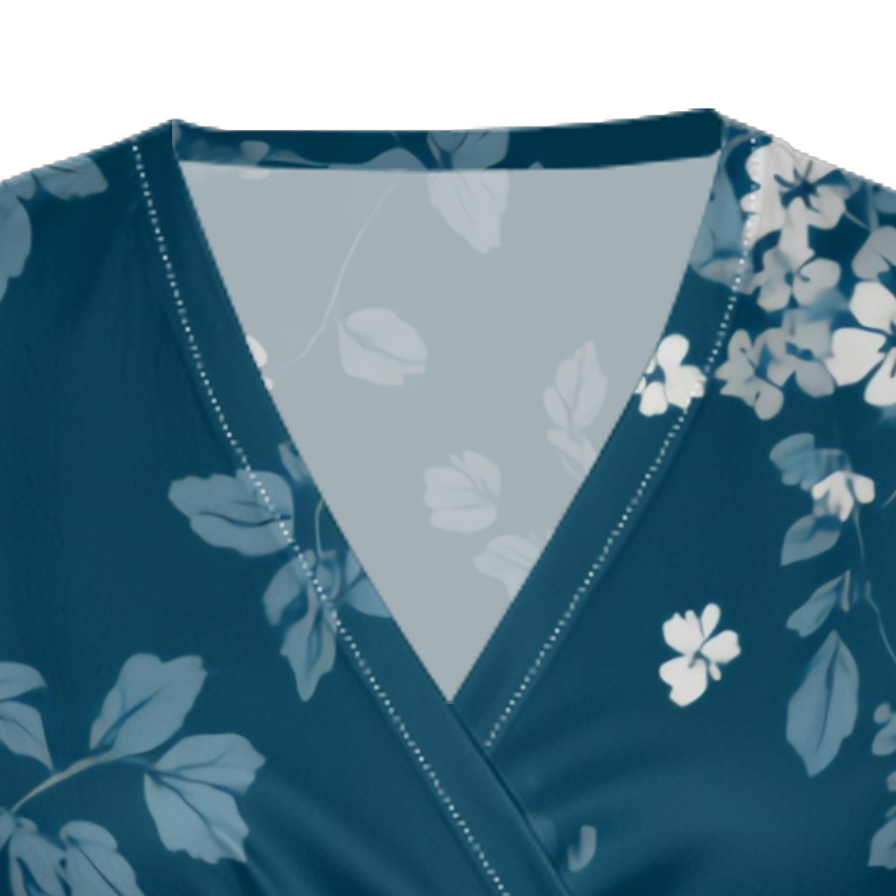 Teal & White Floral Cap Sleeve V-Neck Midi Dress ADG148