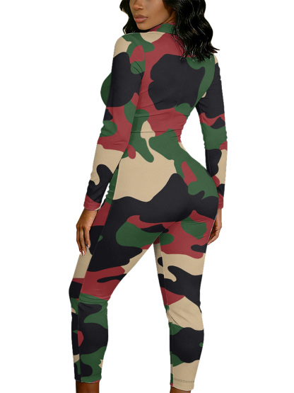 Classic Camouflage Long Sleeve Zip-Up Jumpsuit 
