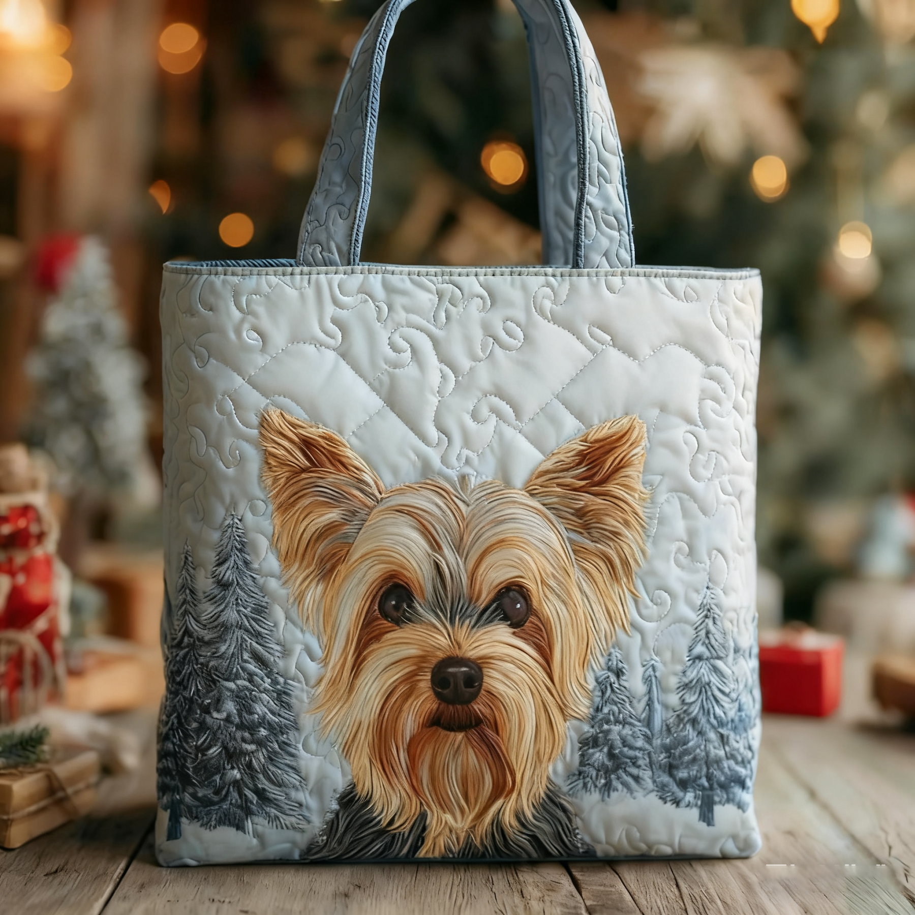 Holiday Reindeer Yorkshire Terrier Quilted Tote Bag Christmas bag