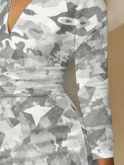 Grey Geometric Camo V-Neck Bodycon Midi Dress FGY2647