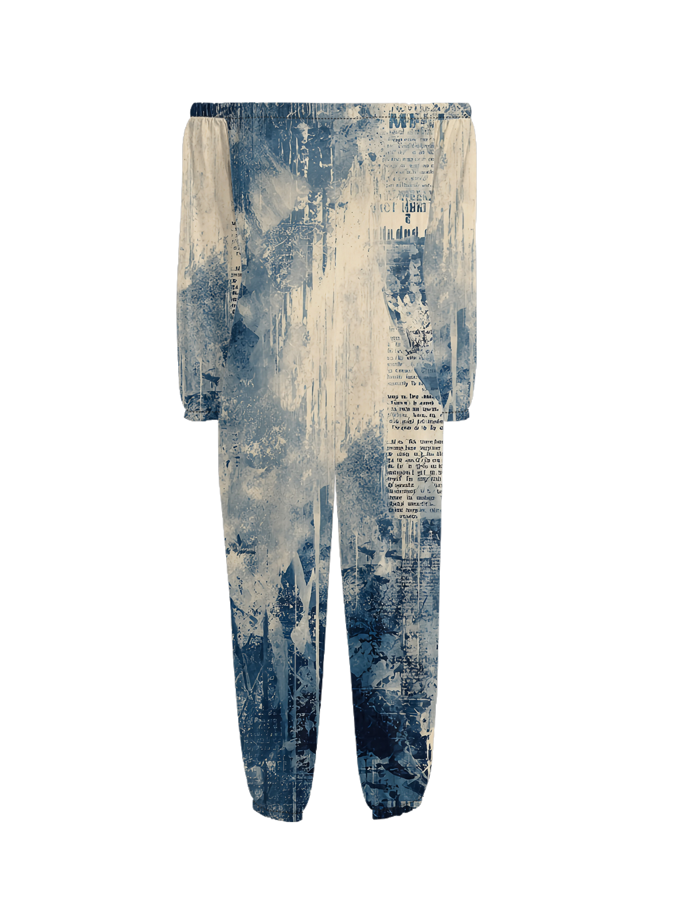 Vintage Newspaper Ink Wash Off-Shoulder Jumpsuit