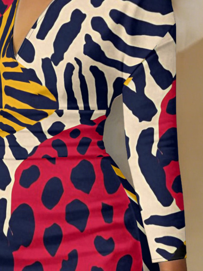 Wild Mixed V-Neck Bodycon Midi Dress CFH830