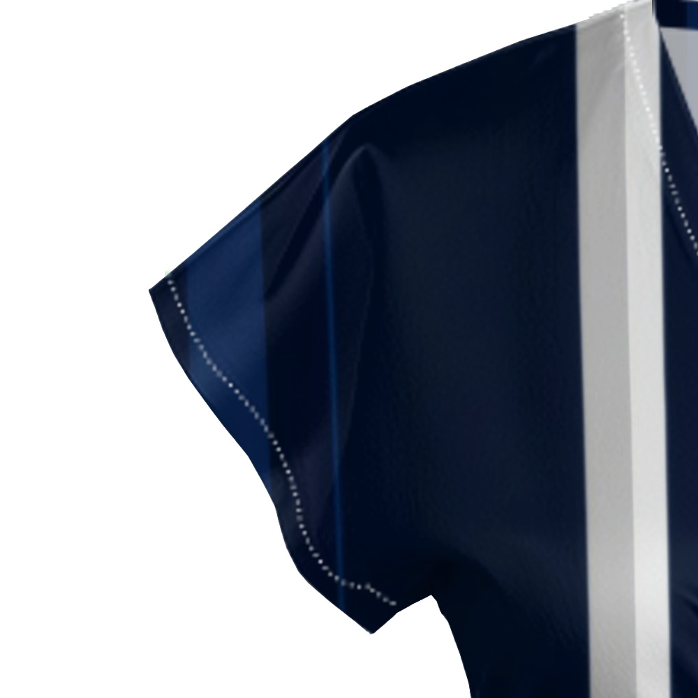 Navy Blue & White Striped Cap Sleeve V-Neck Midi Dress ABF126