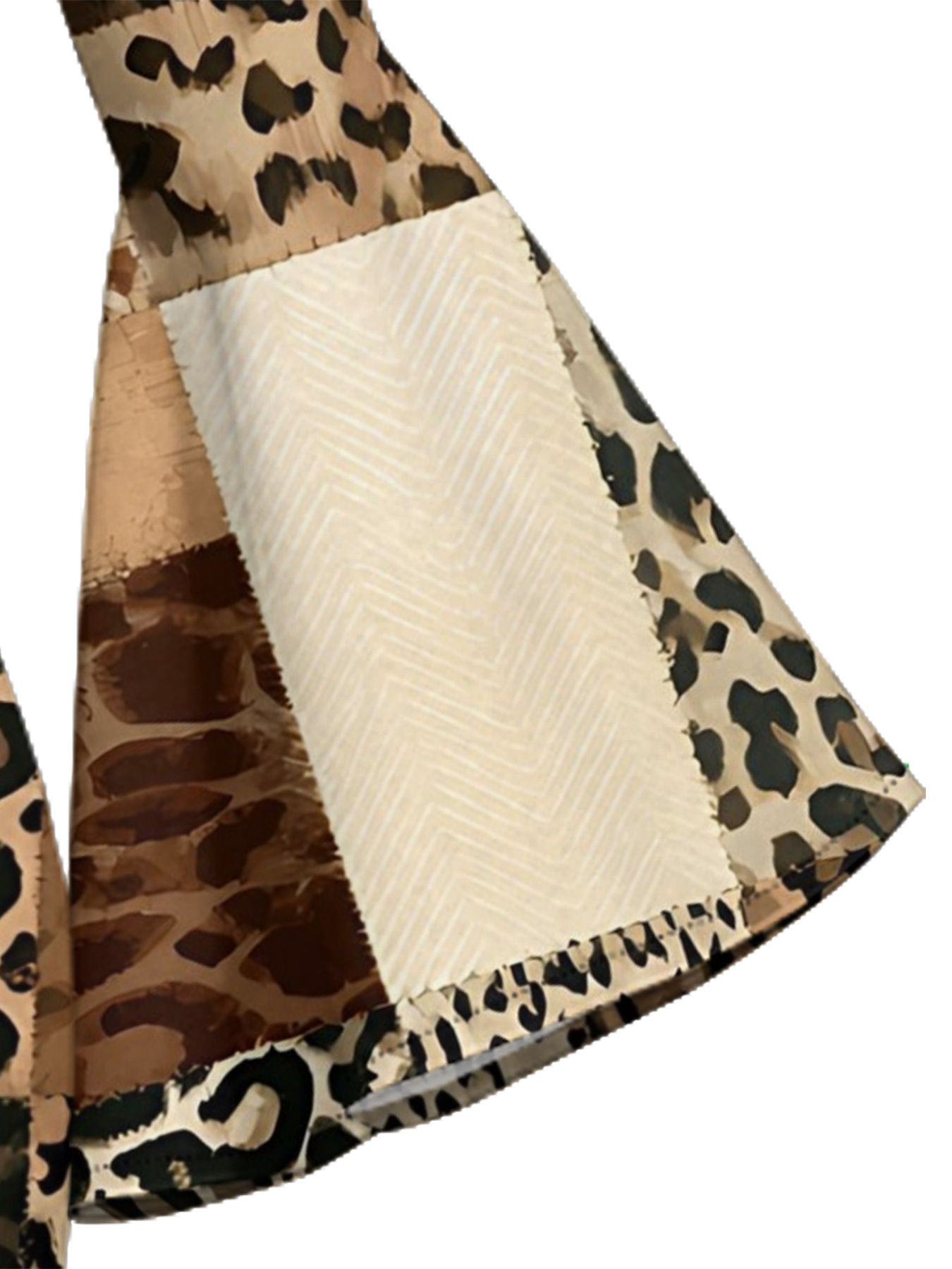 Neutral Patchwork Leopard Print Bell Flare Sleeve Bodycon Midi Dress