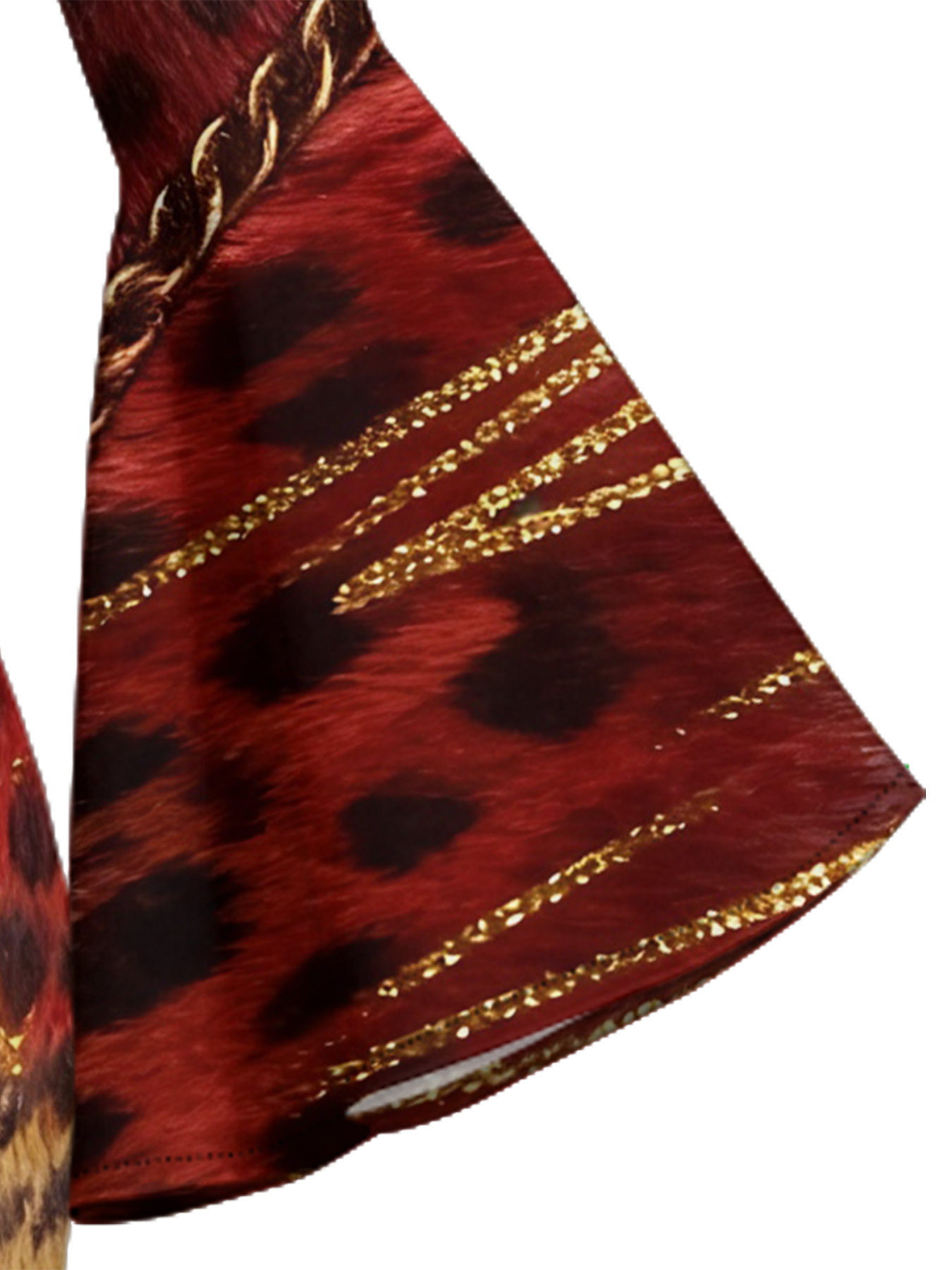 Red Leopard Print Gold Chain Flare Sleeve Bodycon Midi Dress CDF7382