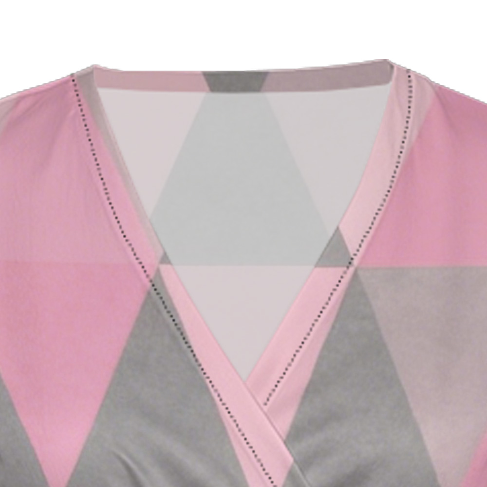Pink & Gray Geometric Cap Sleeve V-Neck Midi Dress WUT784