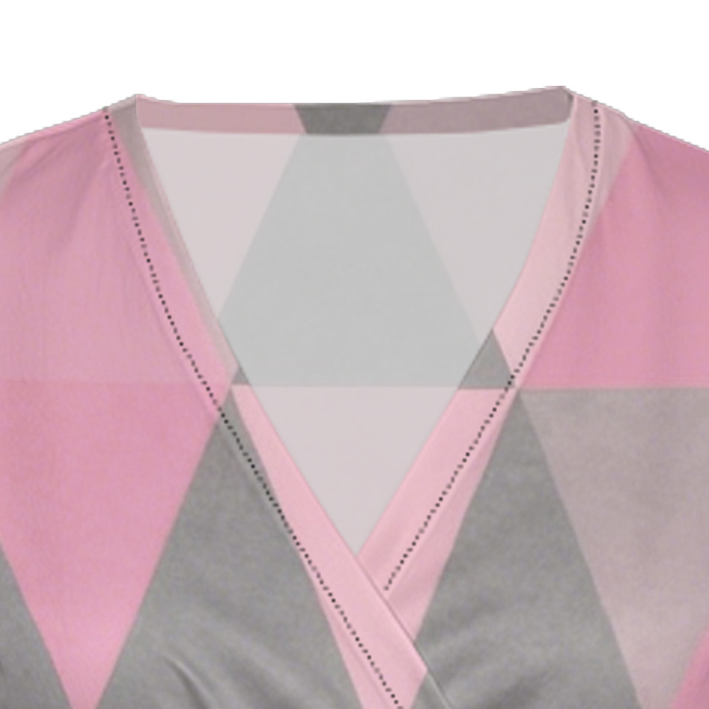 Pink & Gray Geometric Cap Sleeve V-Neck Midi Dress WUT784