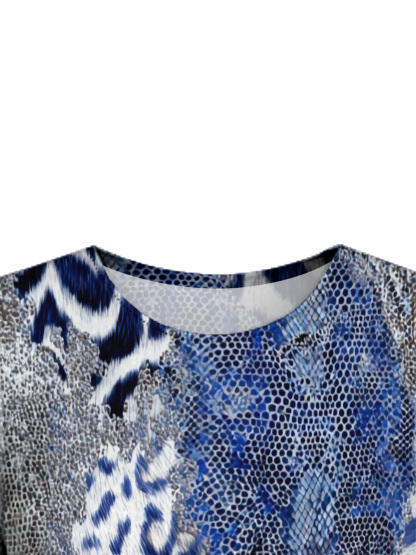 Blue Mixed Animal Print Flare Sleeve Bodycon Midi Dress