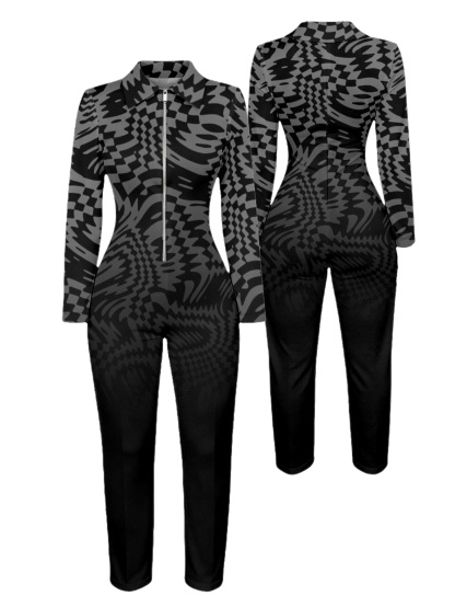 Gradient Long Sleeve Zip-Up Jumpsuit