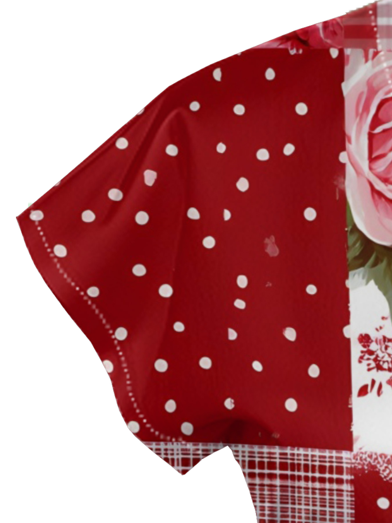 Red & Pink Rose Patchwork Cap Sleeve V-Neck Midi Dress IUO0121
