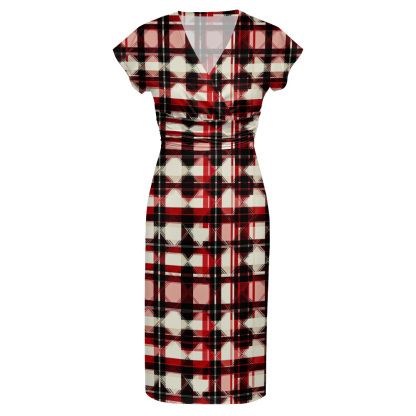 Red & Black Plaid Cap Sleeve V-Neck Midi Dress ZYR906
