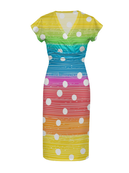 Rainbow Polka Dot Cap Sleeve V-Neck Midi Dress