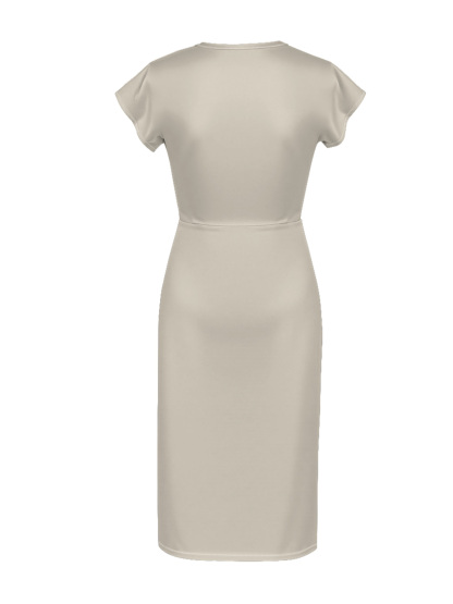 Cream Cap Sleeve V-Neck Midi Dress