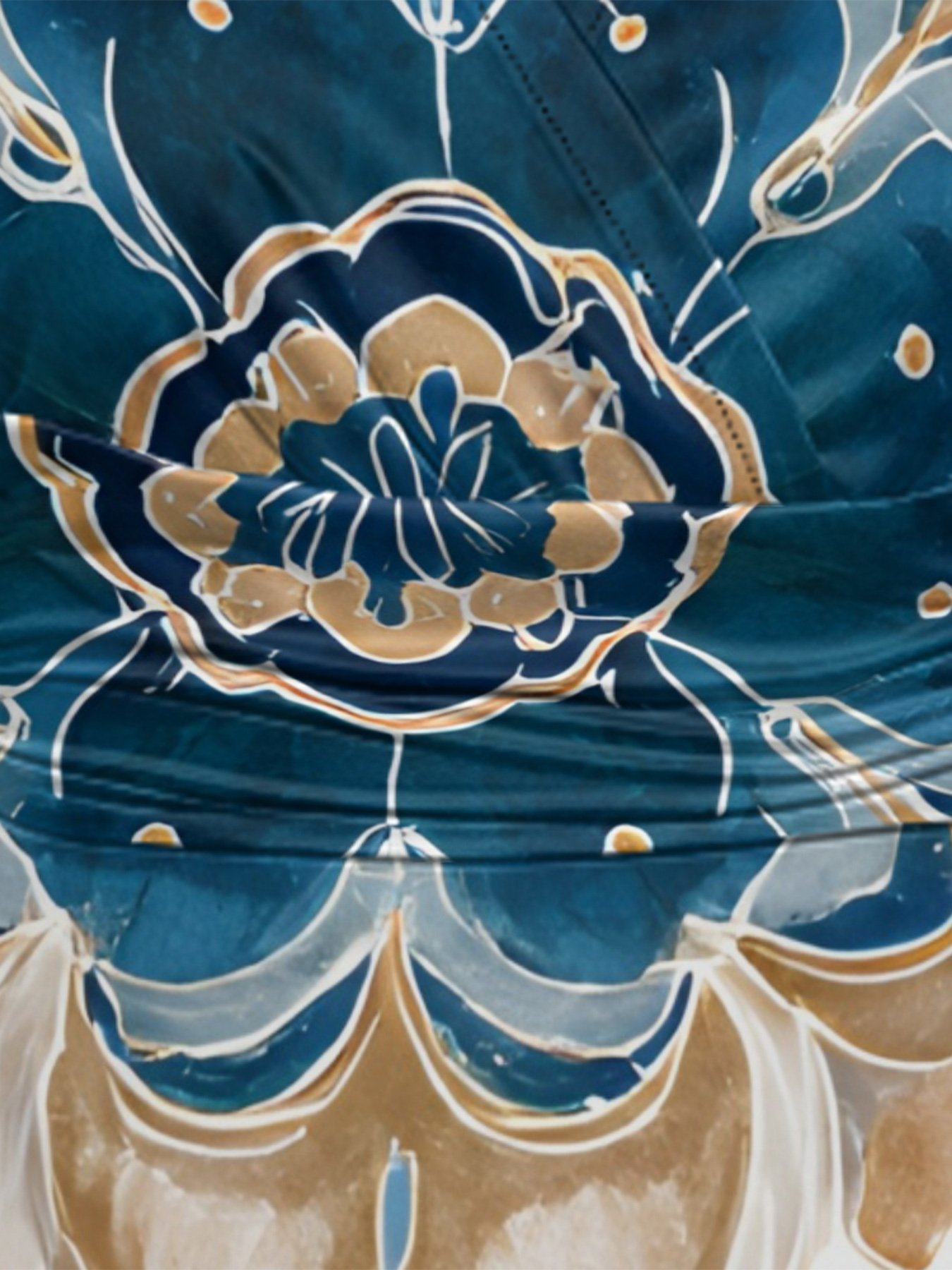 Blue & Gold Floral Cap Sleeve V-Neck Midi Dress OIJUY8678