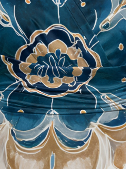 Blue & Gold Floral Cap Sleeve V-Neck Midi Dress OIJUY8678