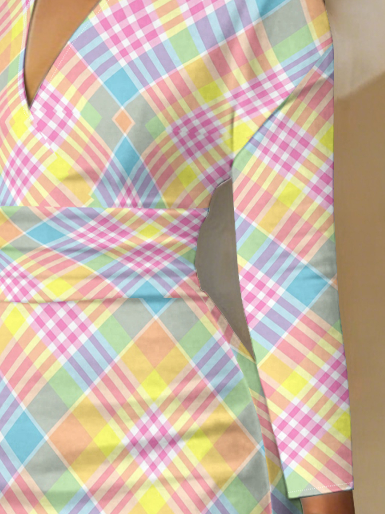 Pastel Plaid V-Neck Bodycon Midi Dress