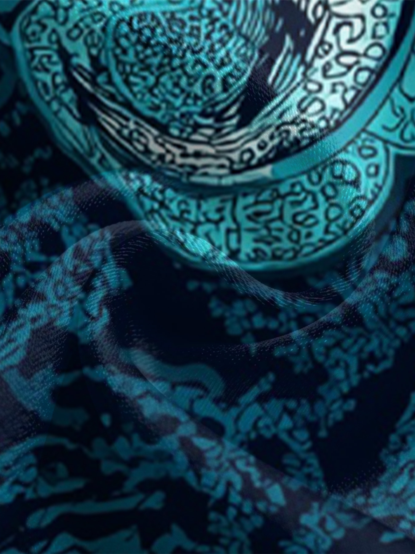 Teal Leopard & Art Nouveau Wave Long Sleeve Zip-Up Jumpsuit 