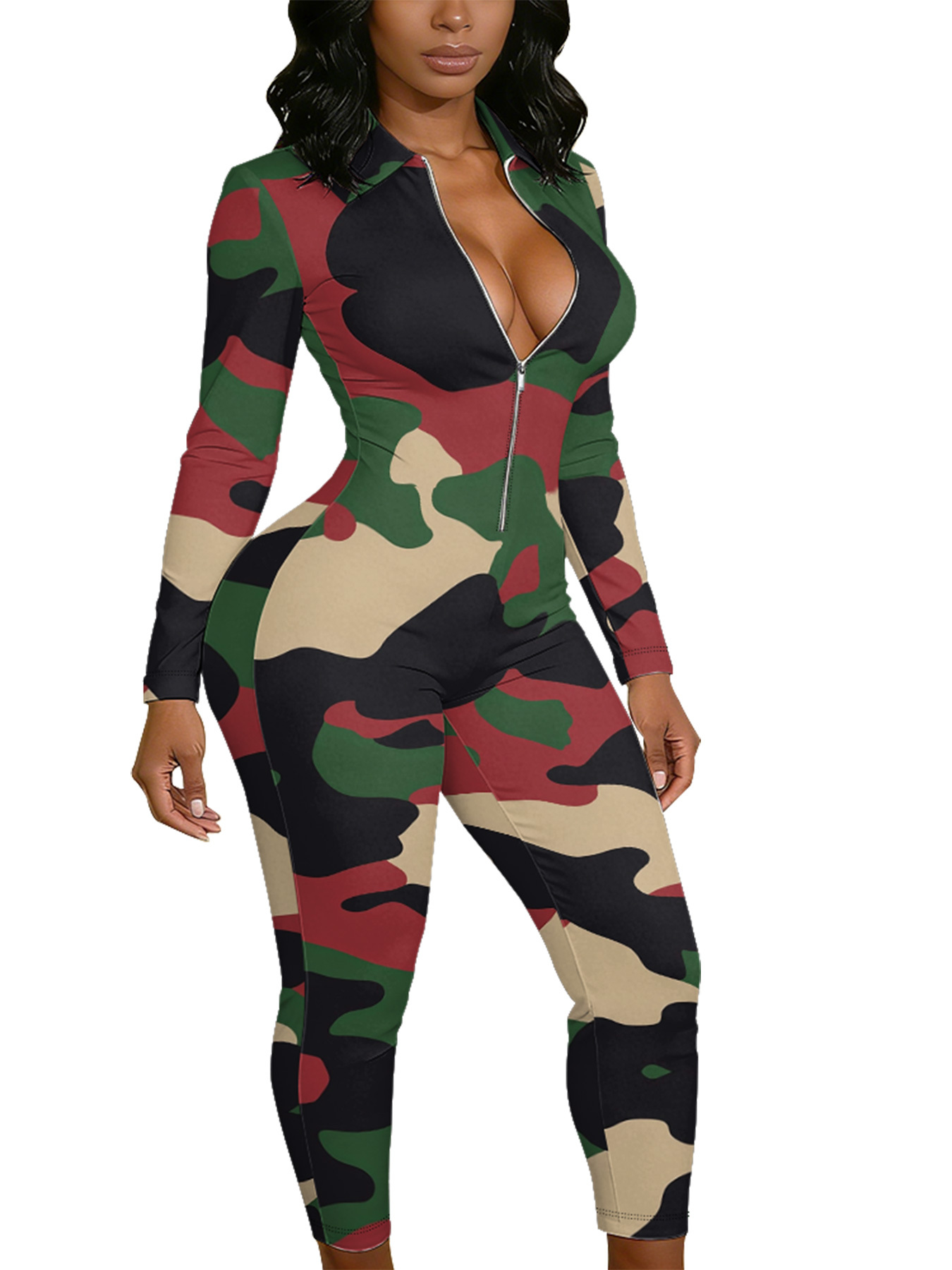 Classic Camouflage Long Sleeve Zip-Up Jumpsuit 