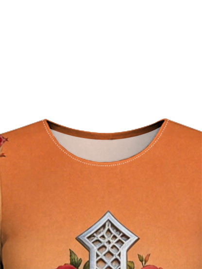 Gradient Orange-Yellow Scripture Cross Easter Flare Sleeve Bodycon Midi Dress