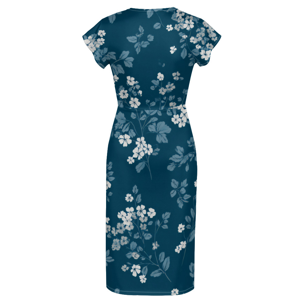 Teal & White Floral Cap Sleeve V-Neck Midi Dress ADG148
