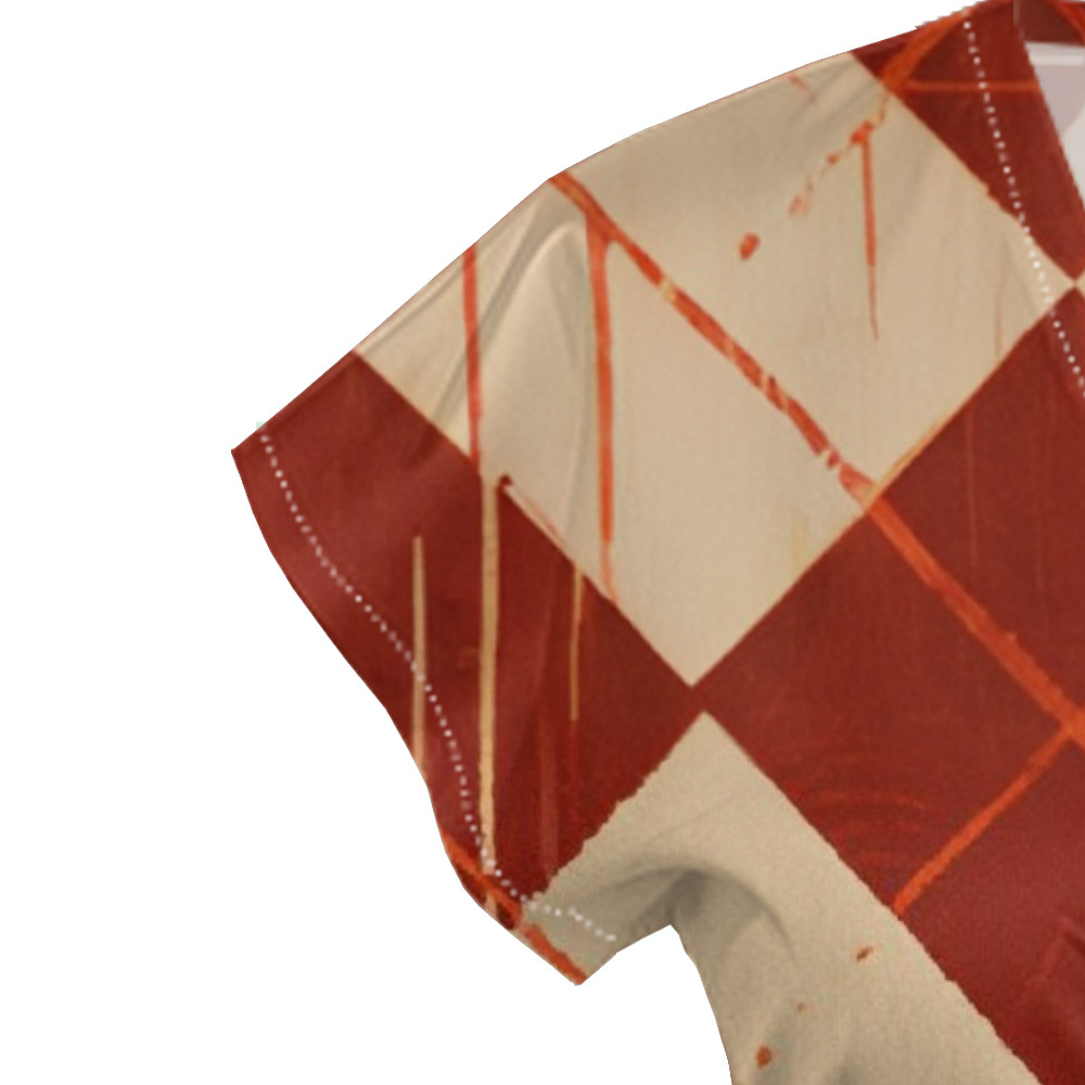 Rust & Beige Argyle Cap Sleeve V-Neck Midi Dress XWU825