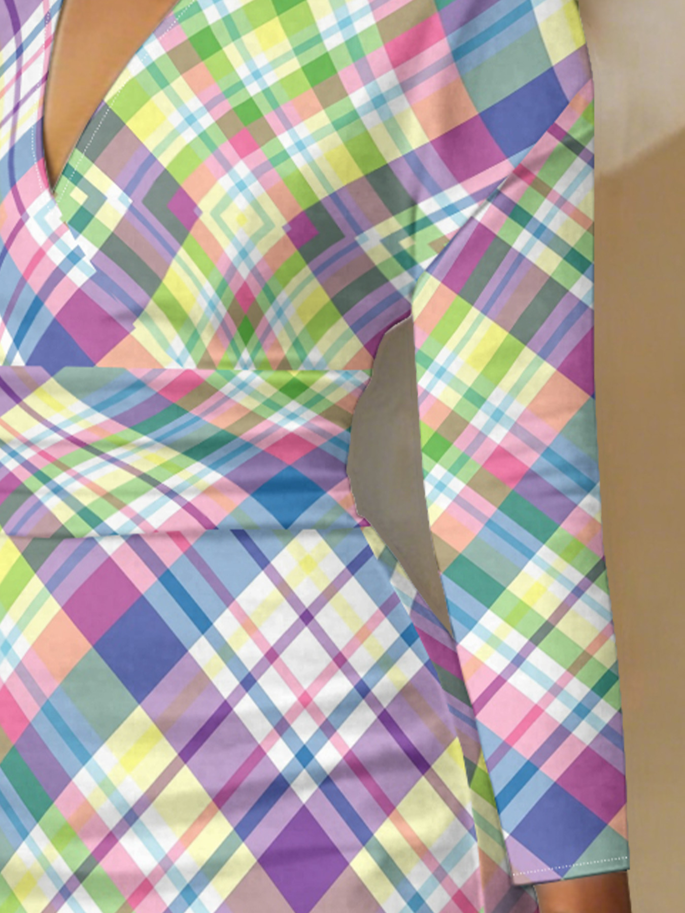 Rainbow Plaid V-Neck Bodycon Midi Dress