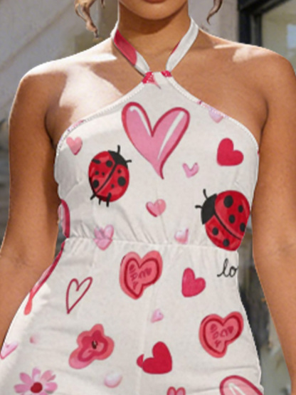 Lovebug & Heart Sleeveless Halter Jumpsuit