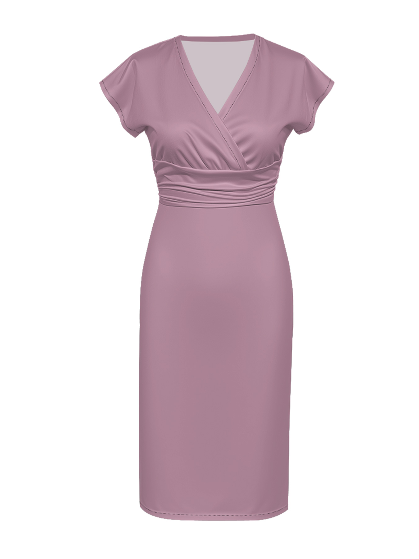 Dusty Pink Cap Sleeve V-Neck Midi Dress