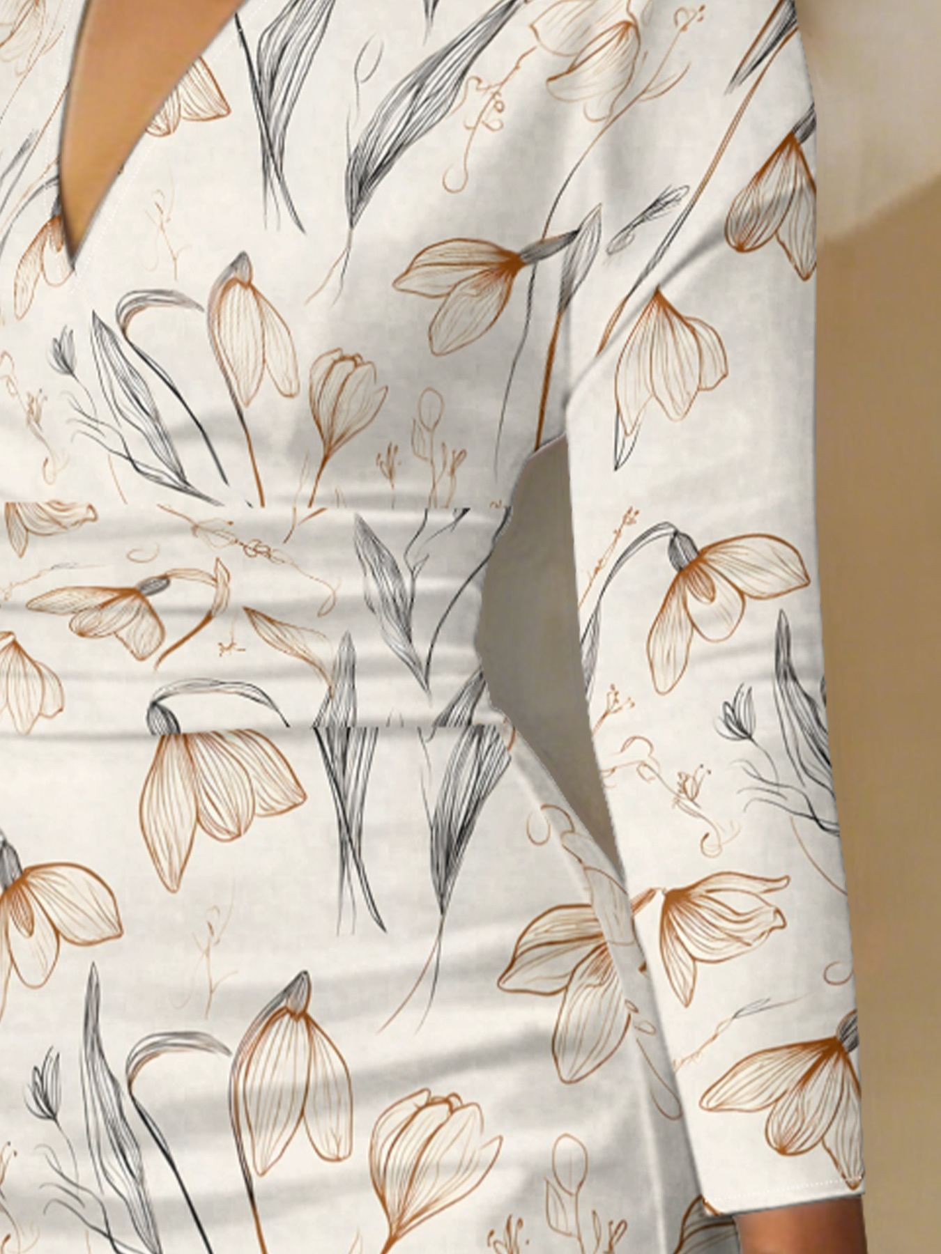 Elegant Line Art Tulip V-Neck Bodycon Midi Dress