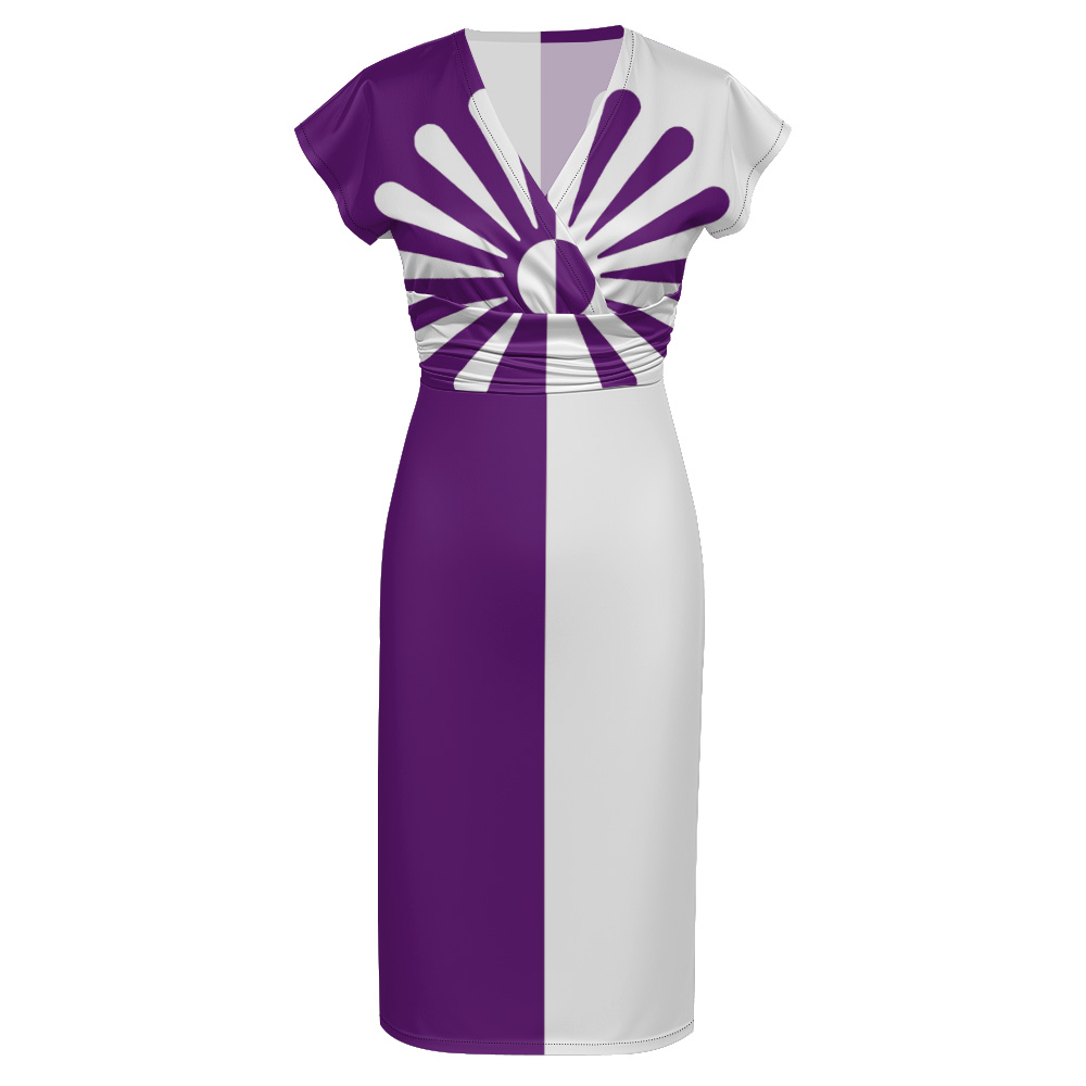 Purple White Sunburst Cap Sleeve V-Neck Midi Dress BDG852