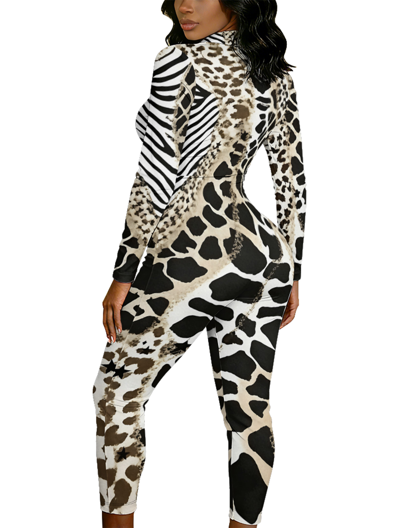 Safari Giraffe Long Sleeve Zip-Up Jumpsuit 