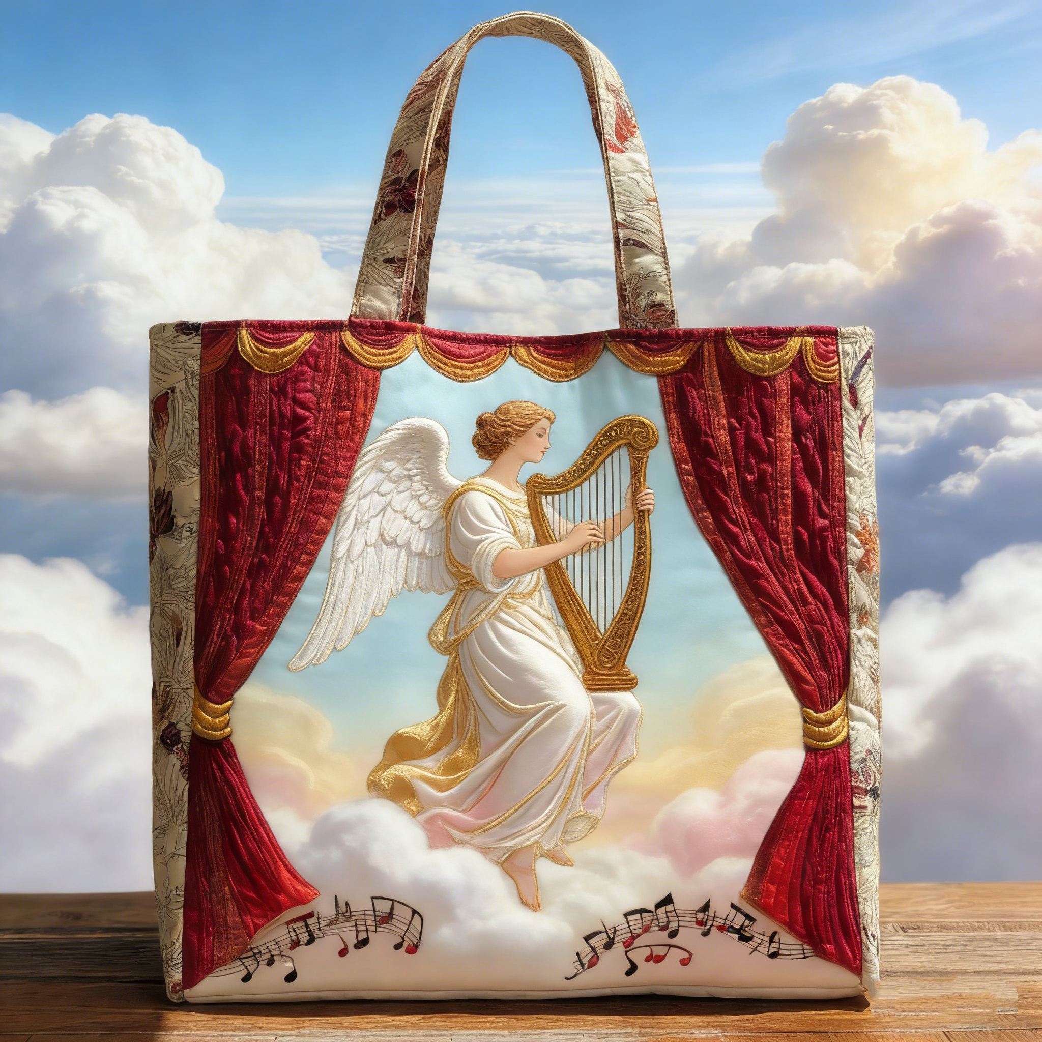 Cloud Angel Harp Quilted Tote Bag
