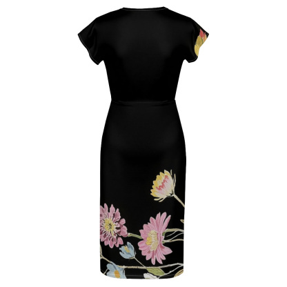 Black Floral Cap Sleeve V-Neck Midi Dress DHLN935