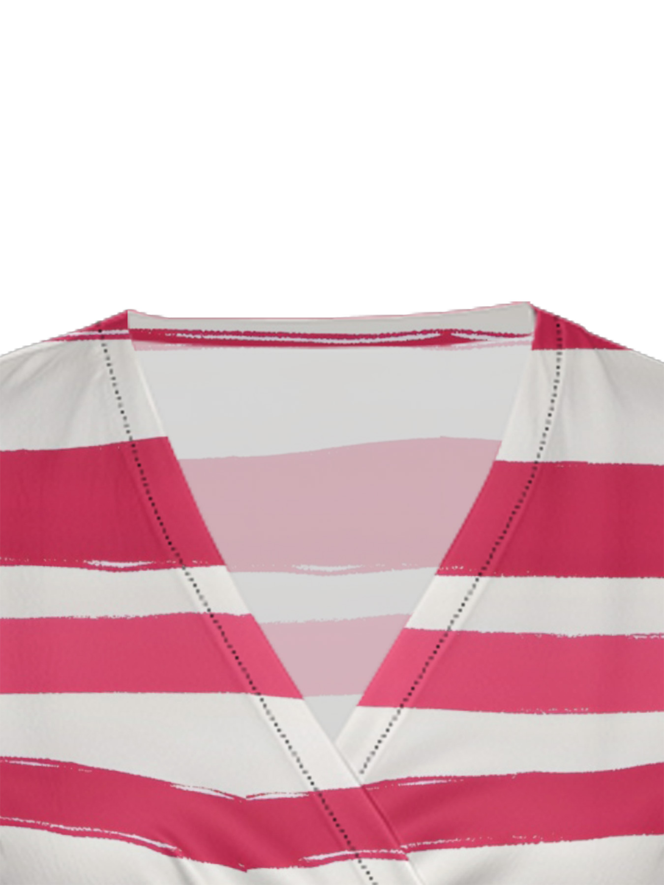 Pink & White Brushstroke Stripe Cap Sleeve V-Neck Midi Dress