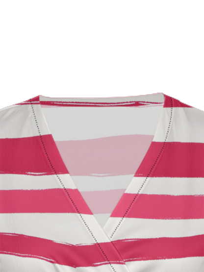 Pink & White Brushstroke Stripe Cap Sleeve V-Neck Midi Dress