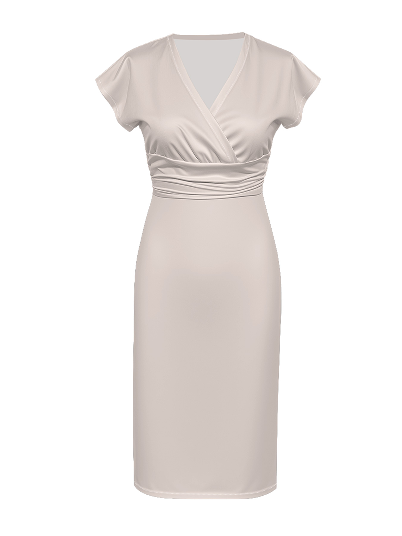 Ivory Cap Sleeve V-Neck Midi Dress
