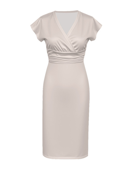 Ivory Cap Sleeve V-Neck Midi Dress