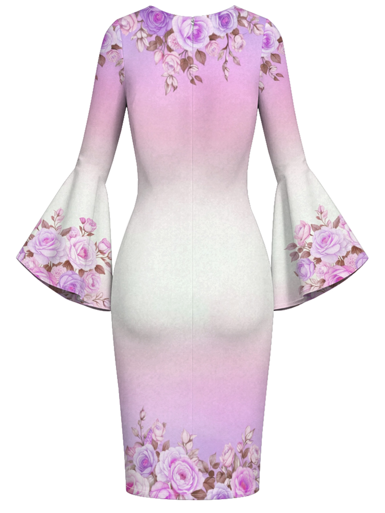 Floral Cross Scripture Easter Flare Sleeve Bodycon Midi Dress JHU758