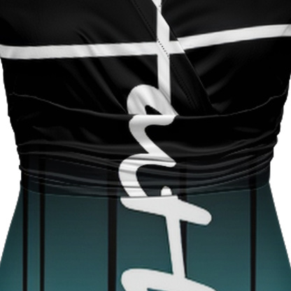 Black Turquoise Gradient Cap Sleeve V-Neck Midi Dress ACF864