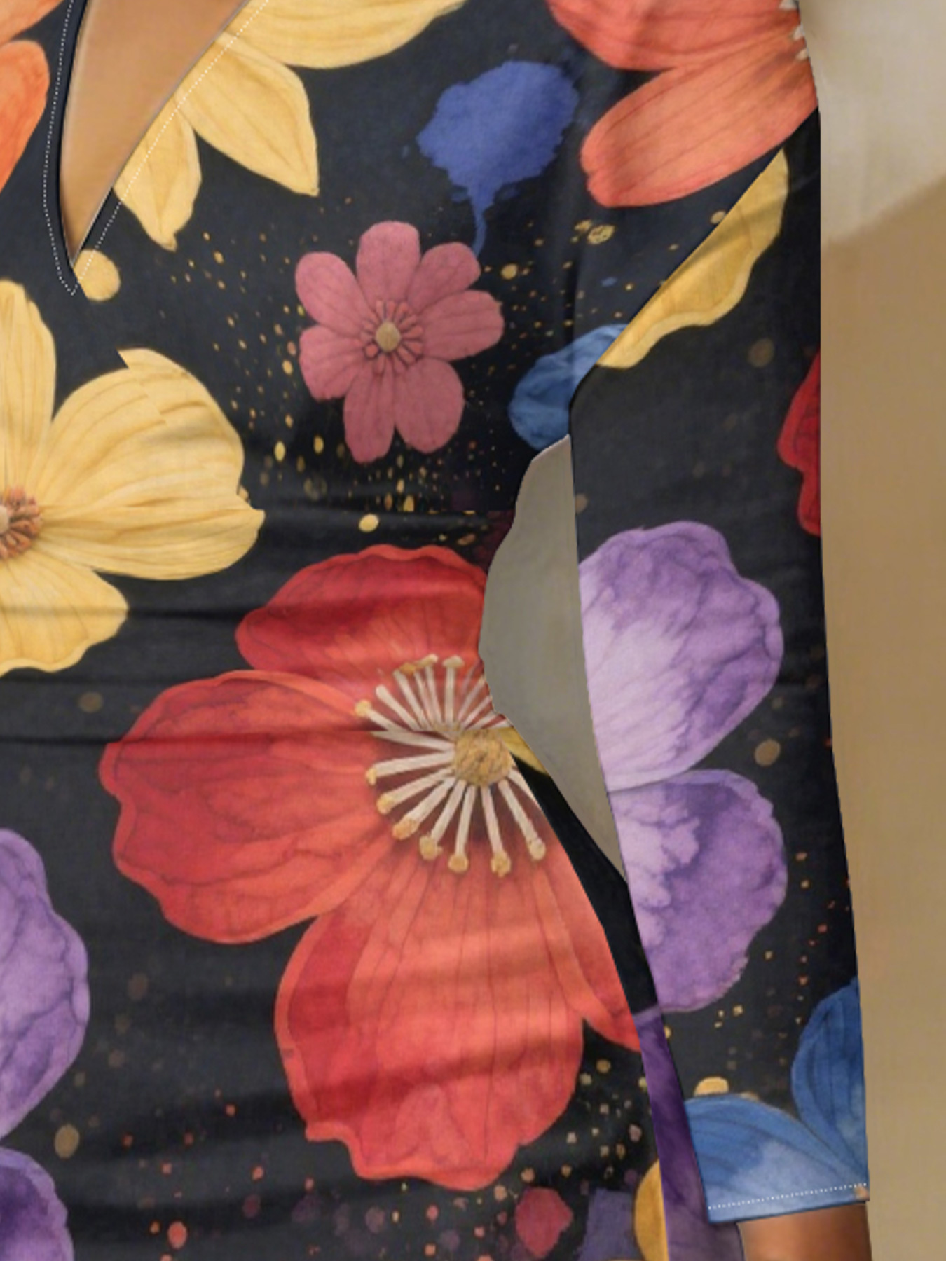 Vibrant Watercolor Floral V-Neck Bodycon Midi Dress PRW4732