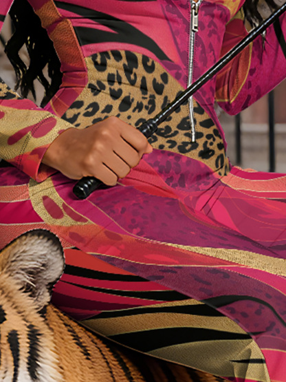 Pink & Orange Leopard Stripe Long Sleeve Zip-Up Jumpsuit 