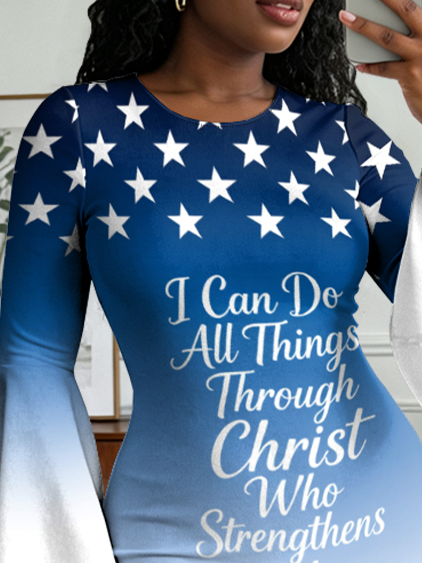 Patriotic Christian Flare Sleeve Bodycon Midi Dress