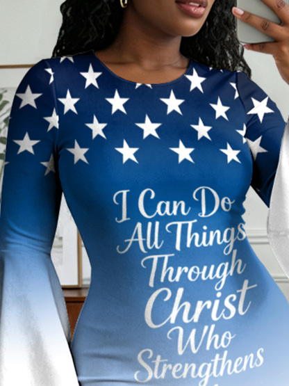 Patriotic Christian Flare Sleeve Bodycon Midi Dress