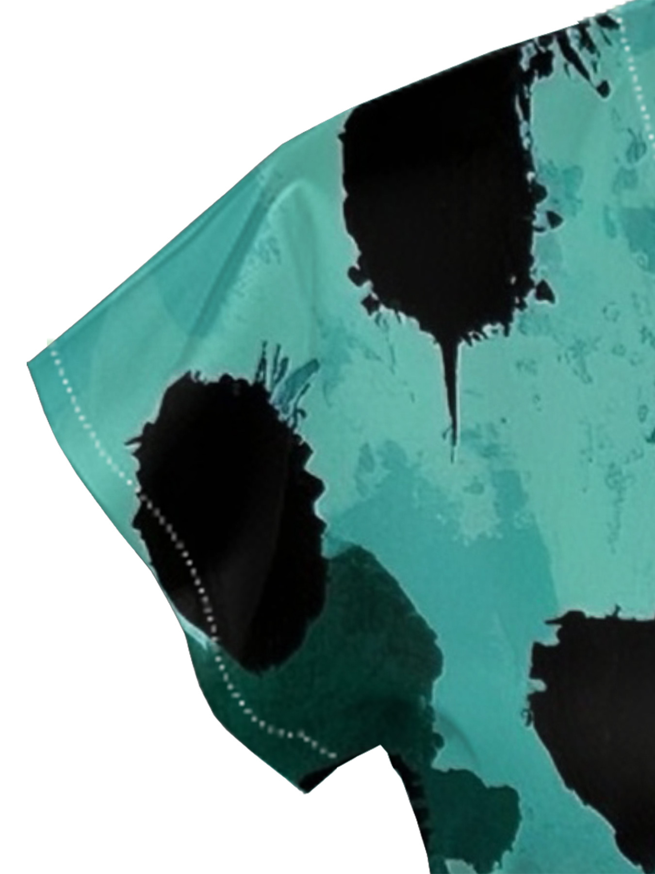 Mint & Black Abstract Ink Wrap Cap Sleeve V-Neck Midi Dress IUYU811